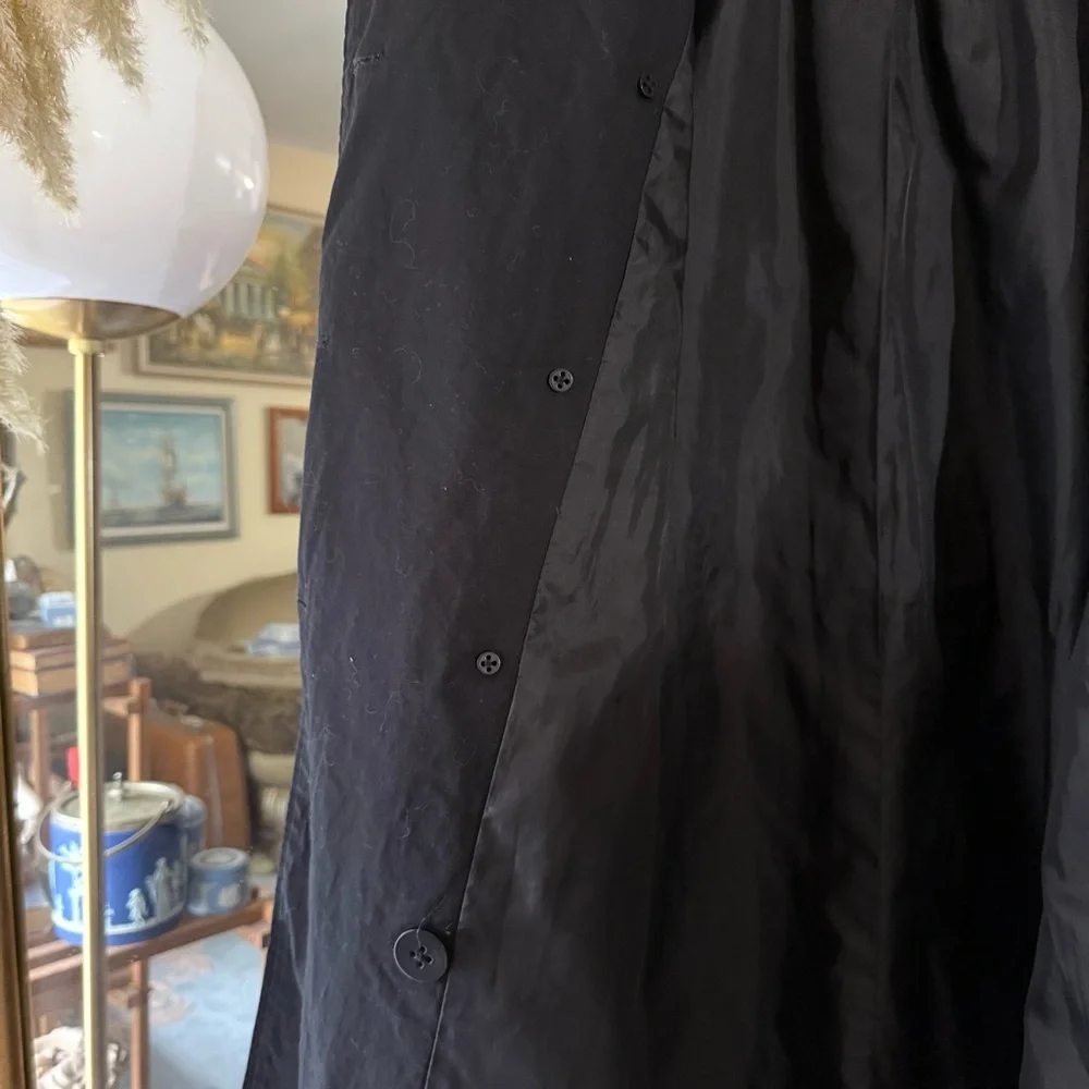 American Living Long Black Trench Coat with Collar & Back Storm Flap Vintage - Picture 9 of 16
